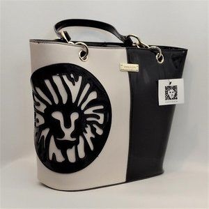 Anne Klein Double Trouble Medium Tote - Cream/Black Patent